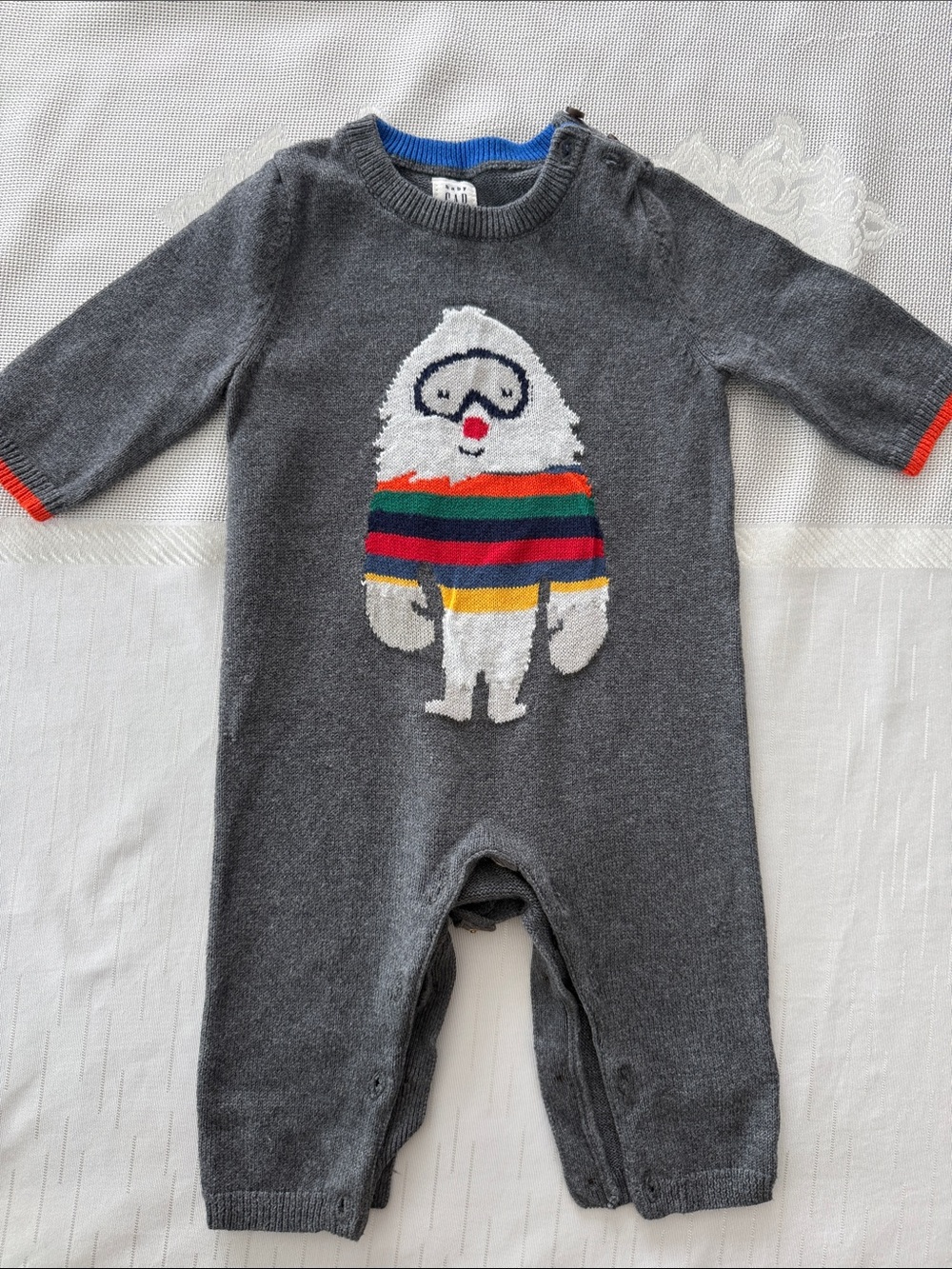 GAP Gray 3-6M One-Piece with Striped Yeti Graphic